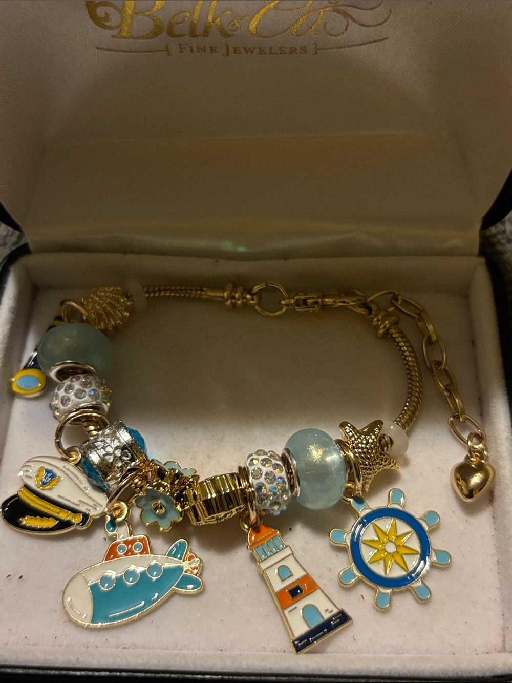 Lighthouse Charm Bracelet with Blue Accents